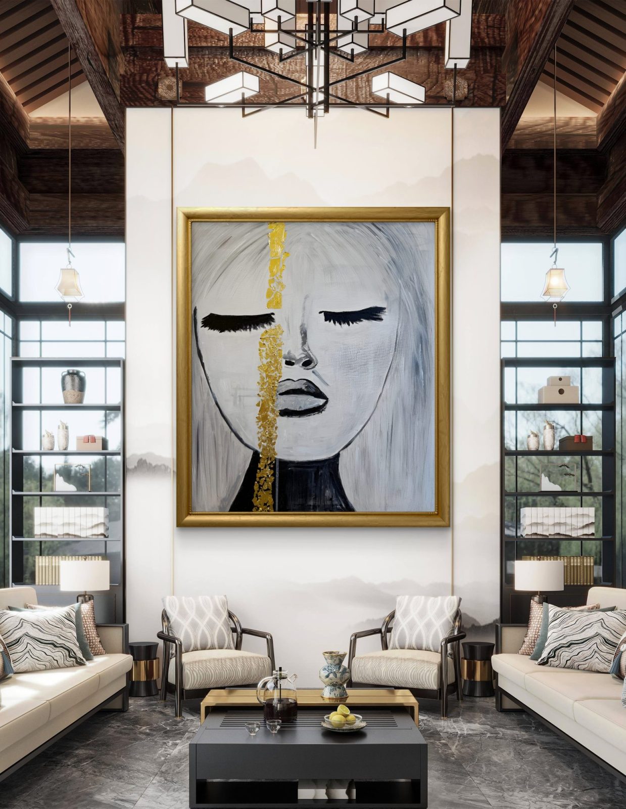 Golden Silence II - akrilna slika sa zlatnom folijom, Katarina Maria Smederevac